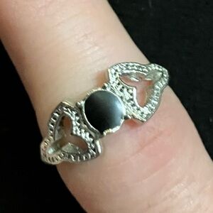 Dainty Gothic Victorian Vampire Vibe Black Jet Ring. 925 . Onyx stone .